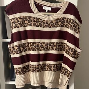 Entro Burgundy and Leopard Print Sweater